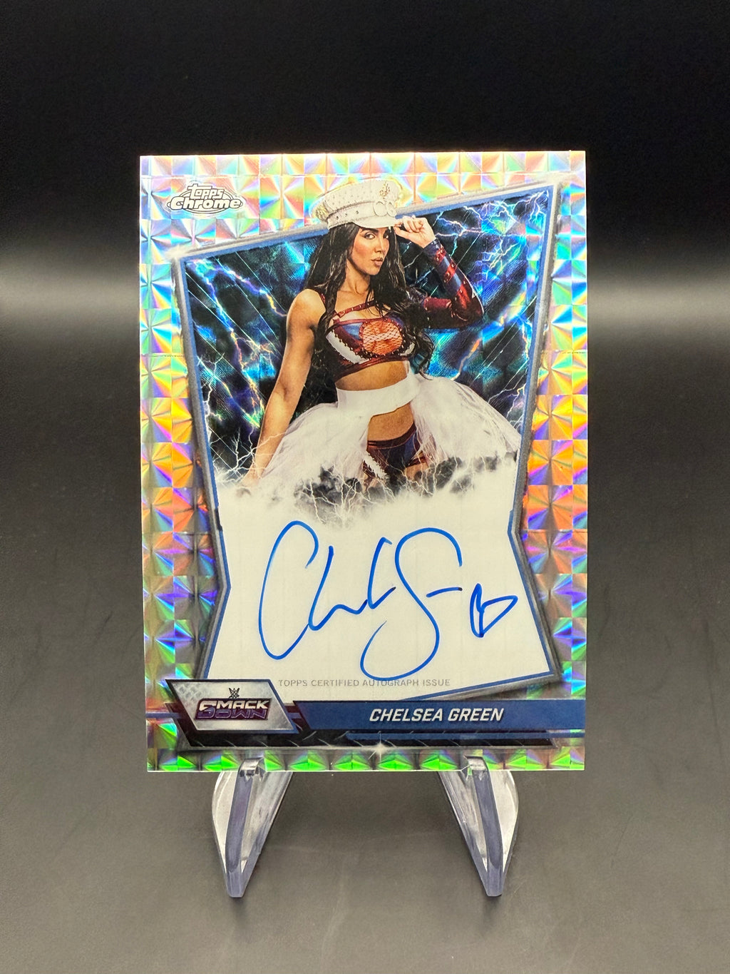 Chelsea Green 2026 WWE Topps Chrome Geometric Refractor Blue Brand Autograph