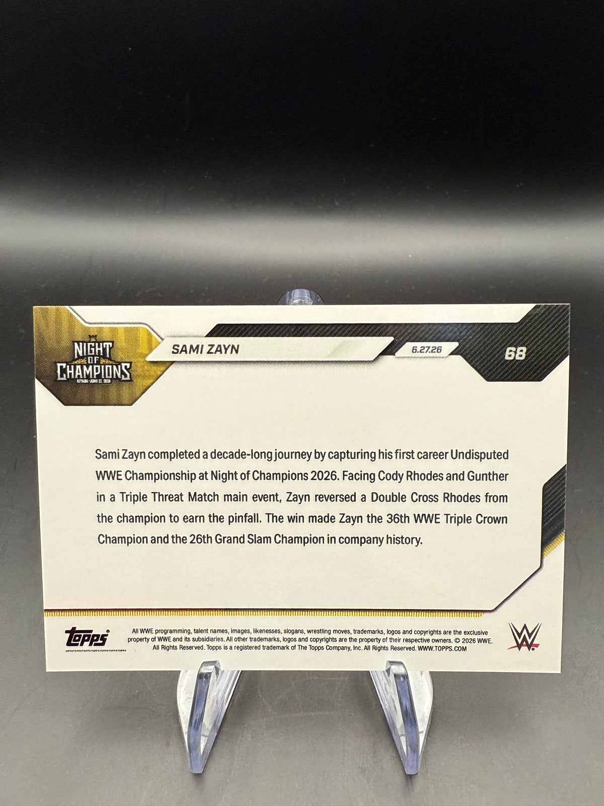 Sami Zayn 2026 WWE Topps Now "First Title Win"