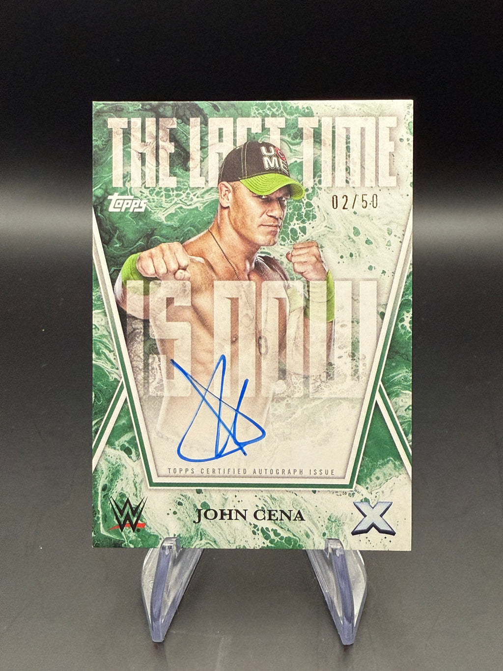John Cena 2025 WWE Topps Exalted The Last Time Is Now Green Auto /50
