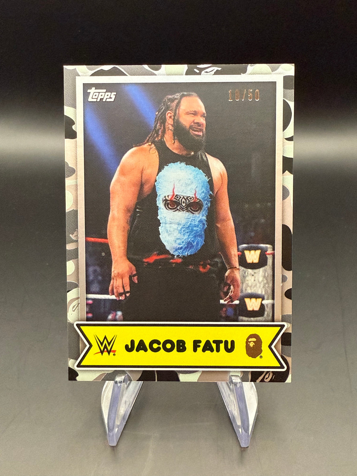 Jacob Fatu 2025 Topps WWE x BAPE Black & White Camo /50
