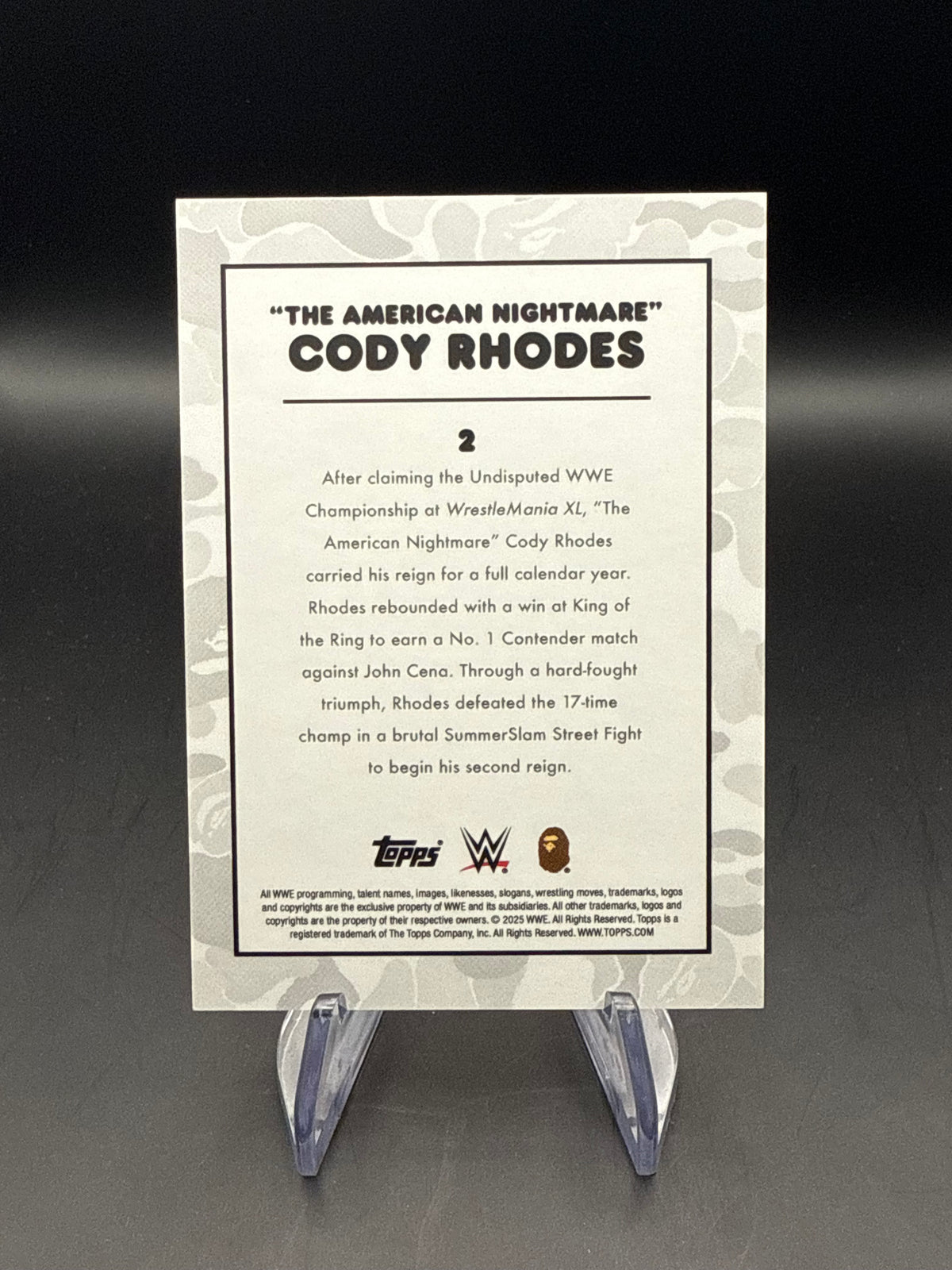 Cody Rhodes 2025 Topps WWE x BAPE White Camo