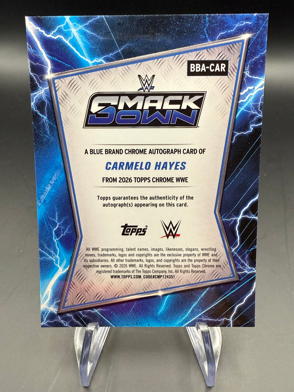 Carmelo Hayes 2026 WWE Topps Chrome Blue Brand Autograph
