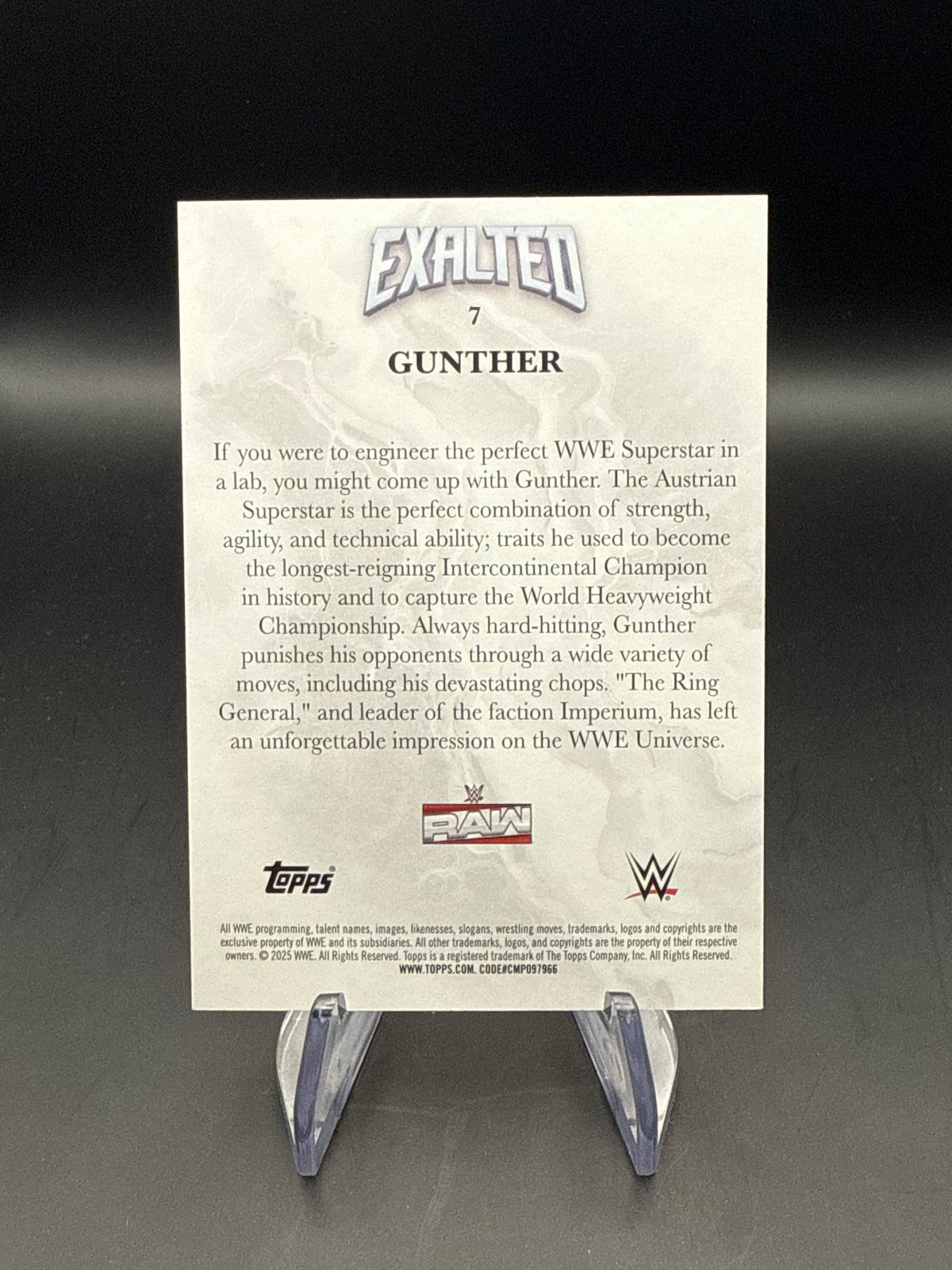 Gunther 2025 WWE Topps Exalted Base Card