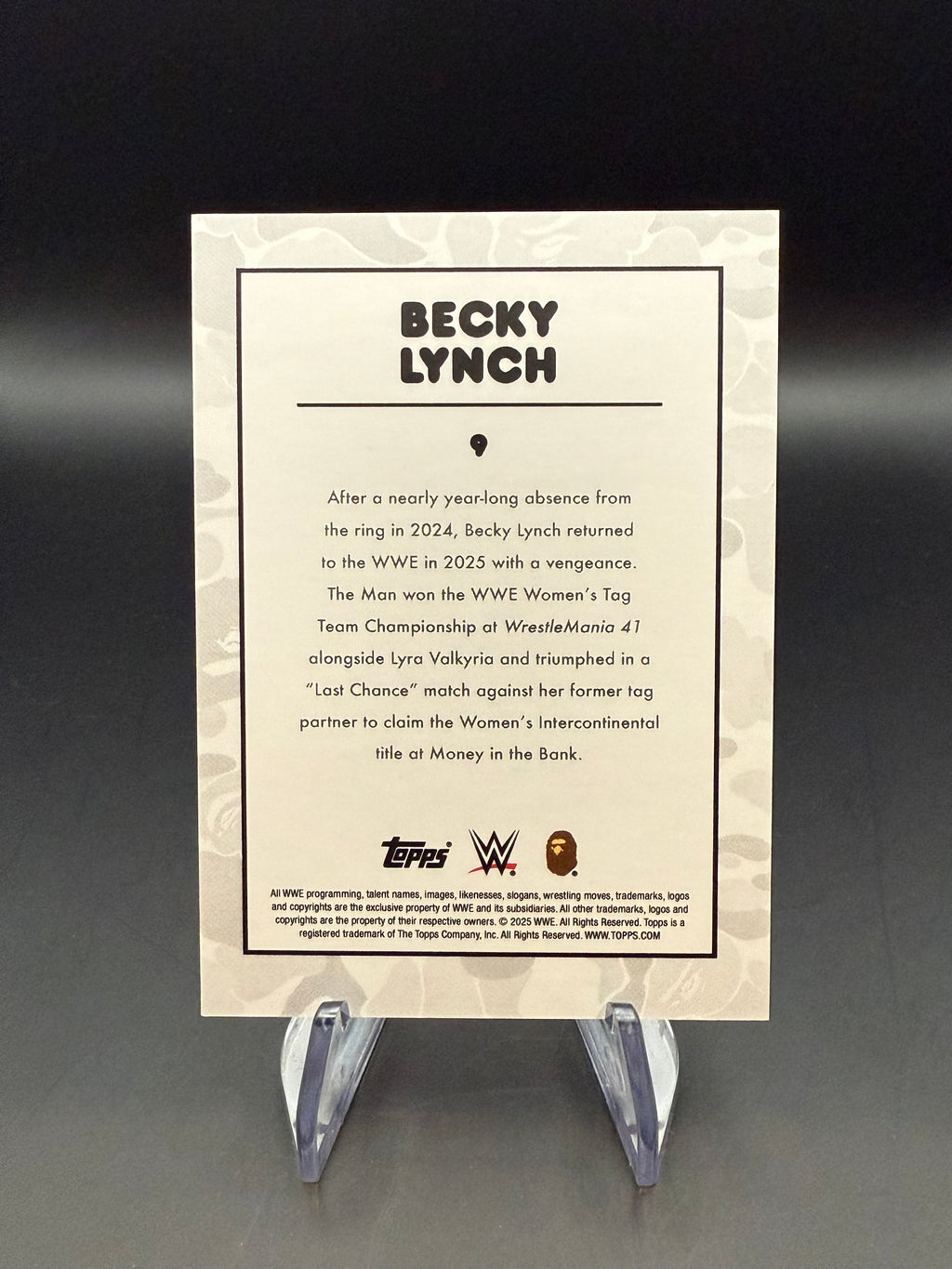 Becky Lynch 2025 Topps WWE x BAPE Purple Camo /75