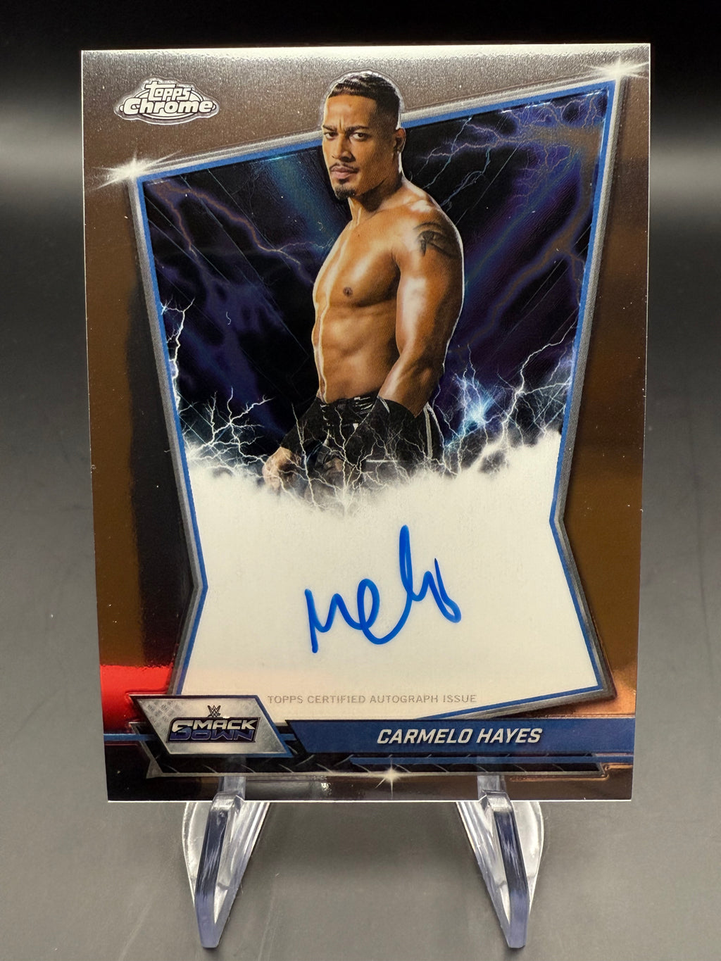 Carmelo Hayes 2026 WWE Topps Chrome Blue Brand Autograph