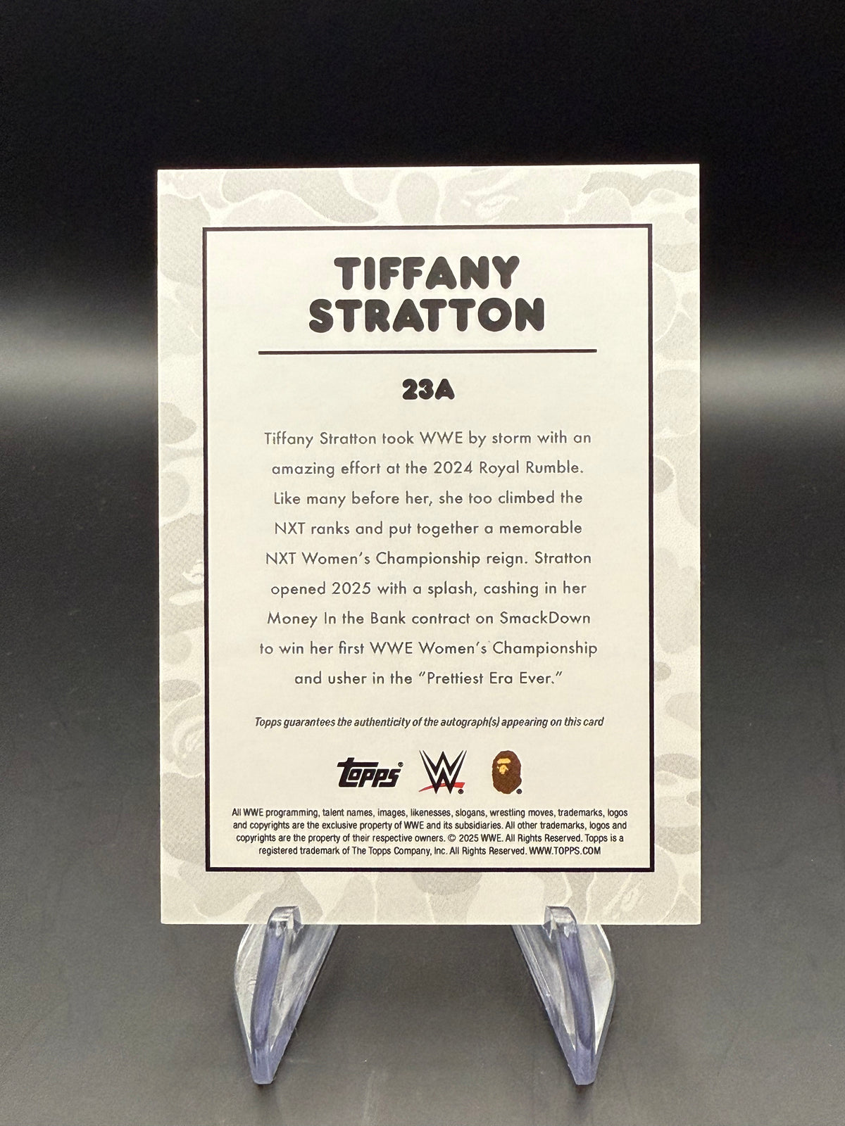 Tiffany Stratton 2025 Topps WWE x BAPE Multi Color Camo Autograph /5