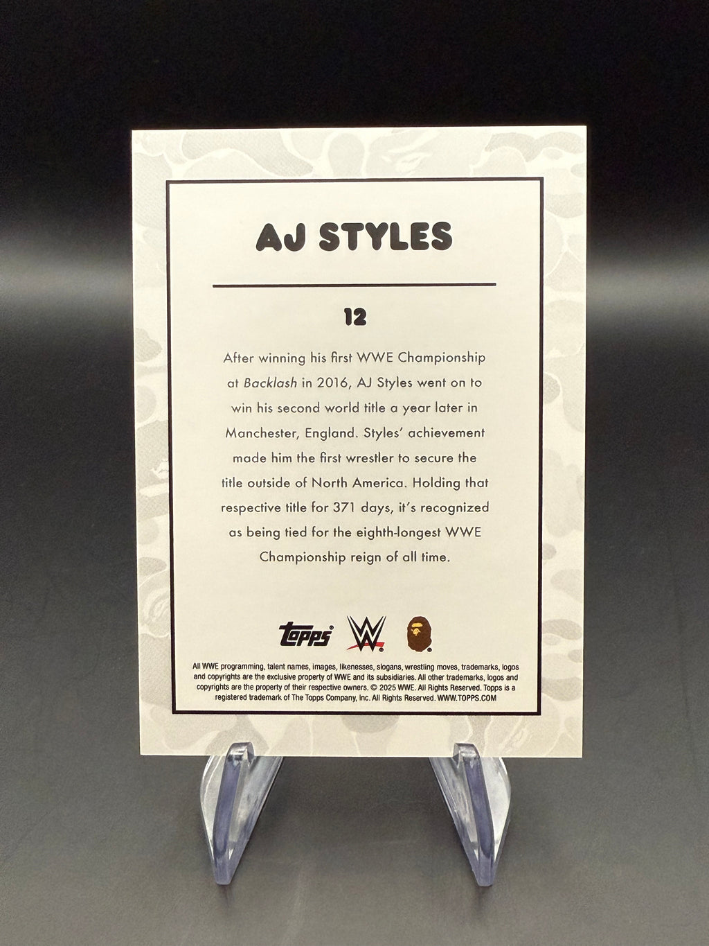 AJ Styles 2025 Topps WWE x BAPE White Camo