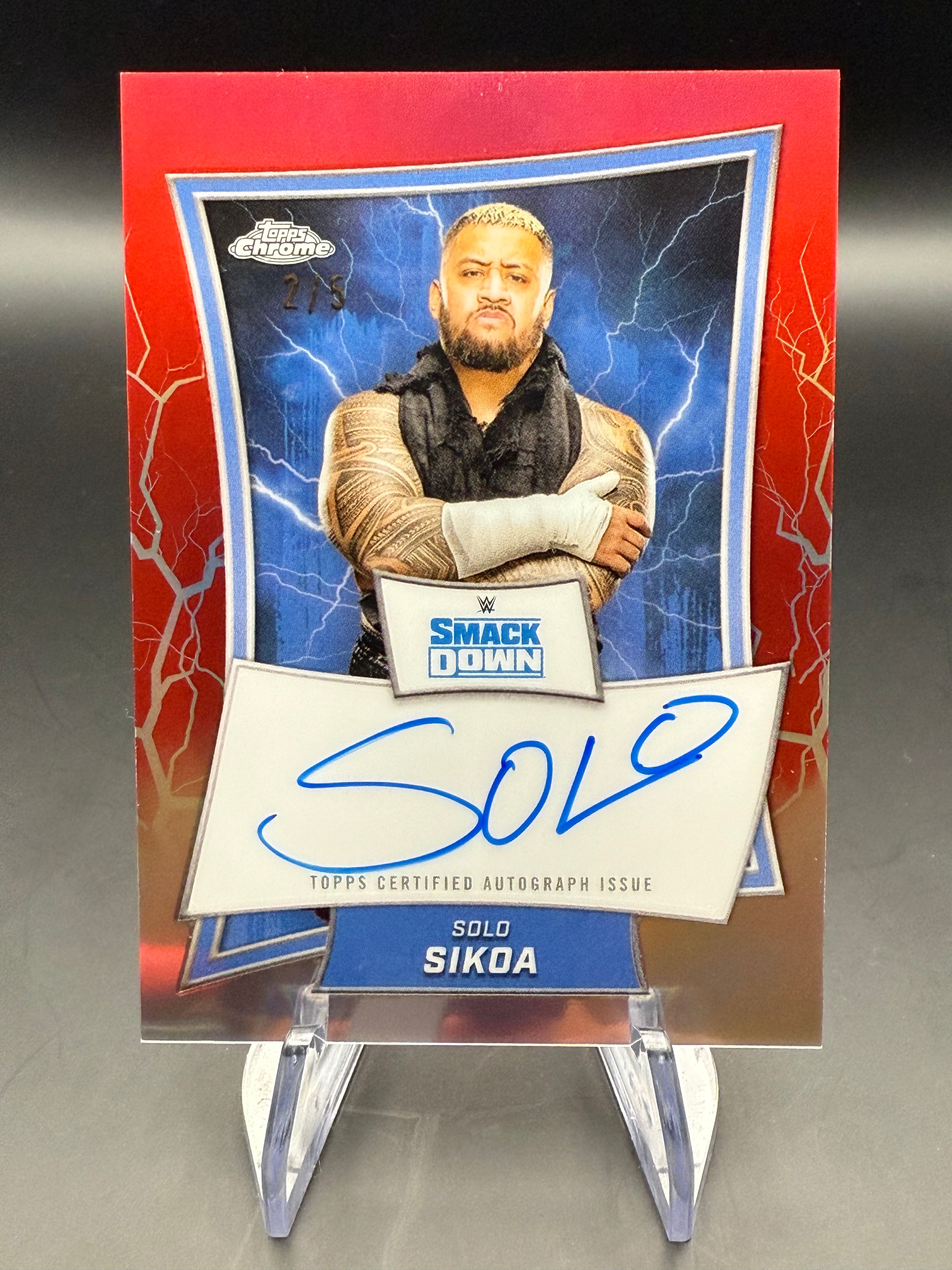 Solo Sikoa 2025 WWE Topps Chrome Red Refractor Blue Brand Autograph /5