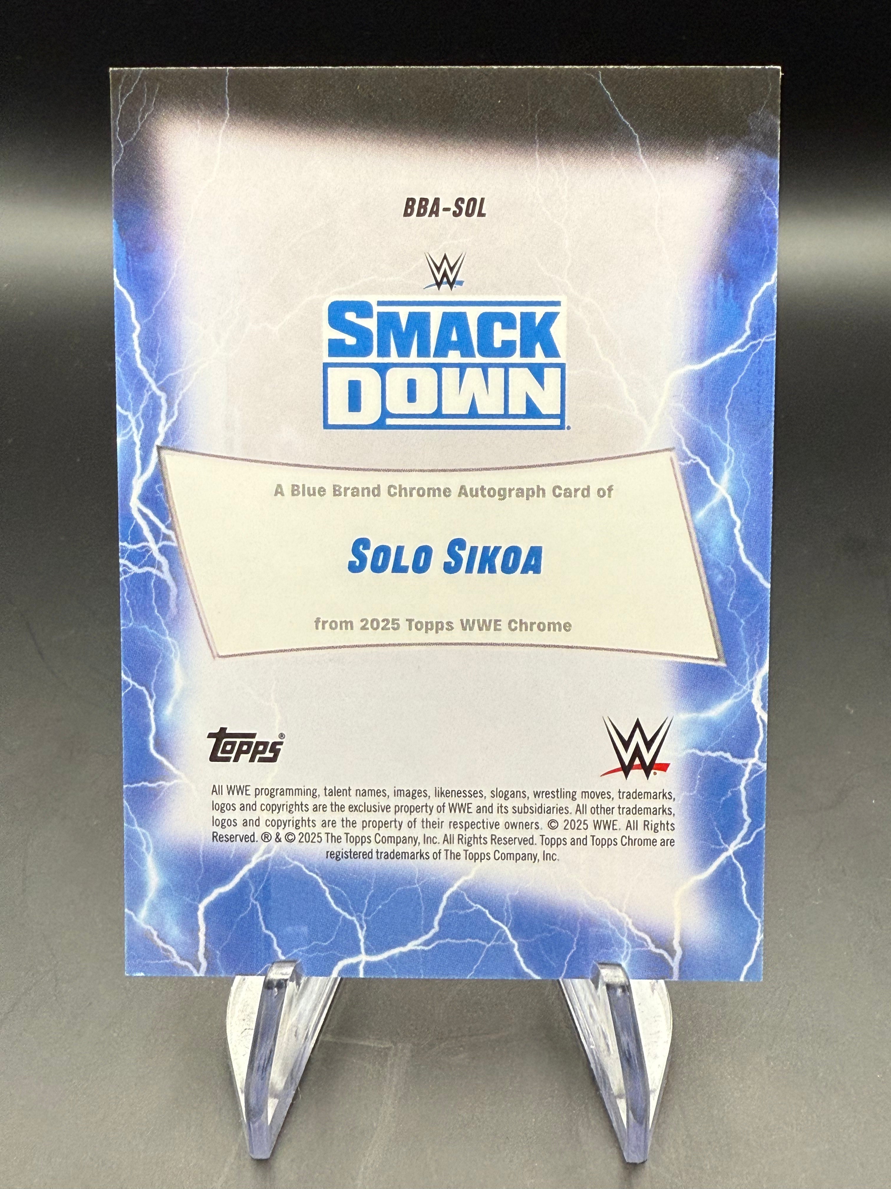 Solo Sikoa 2025 WWE Topps Chrome Red Refractor Blue Brand Autograph /5