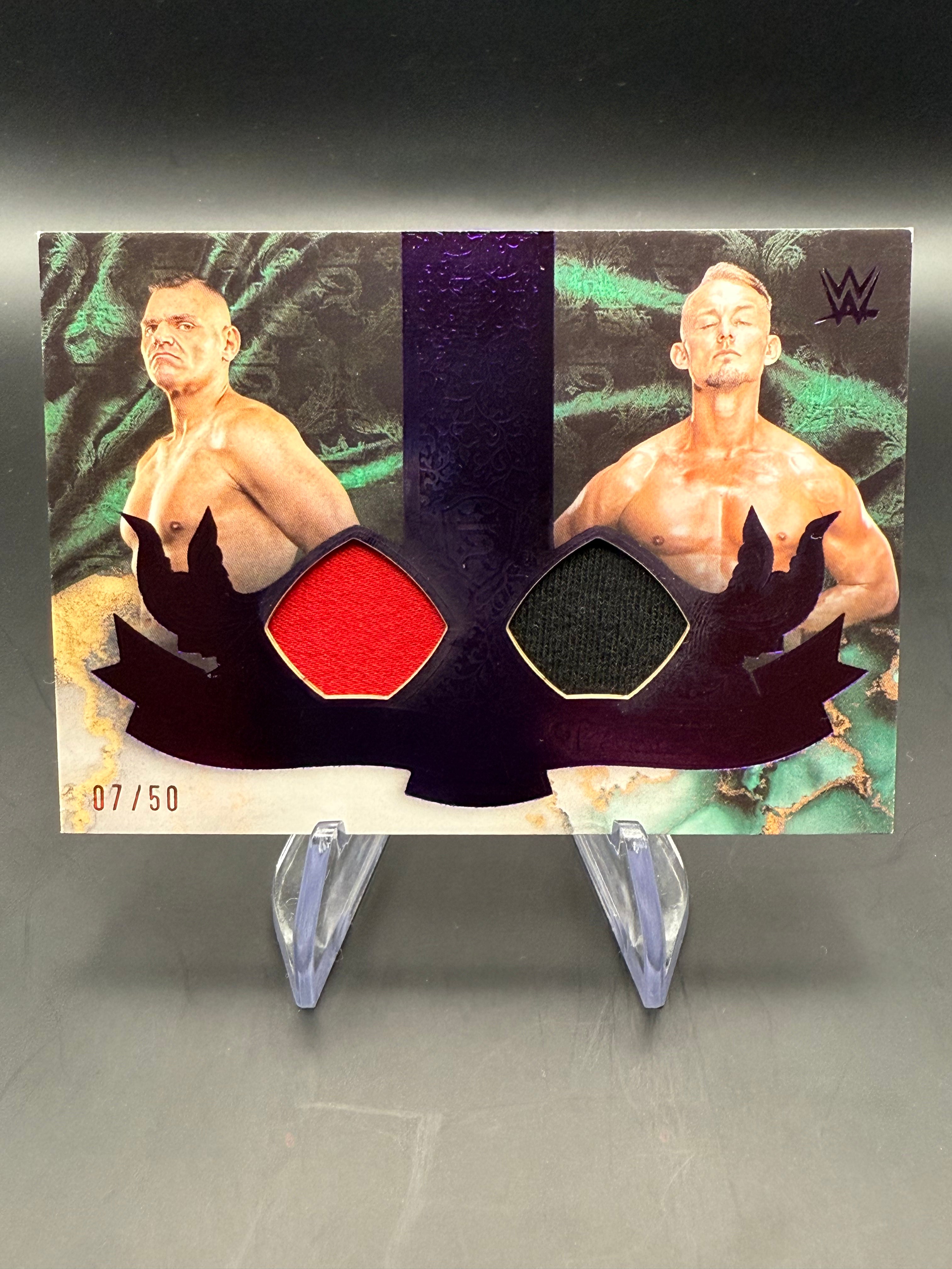 Gunther & Ludwig Kaiser 2025 WWE Topps Royalty Prodigious Pairings Dual Patch Purple /50
