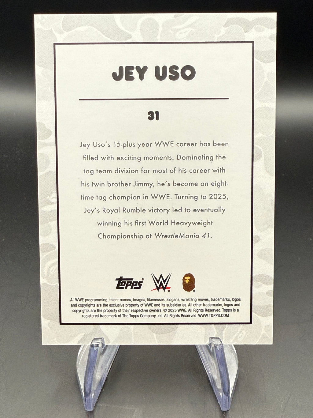 Jey Uso 2025 Topps WWE x BAPE White Camo