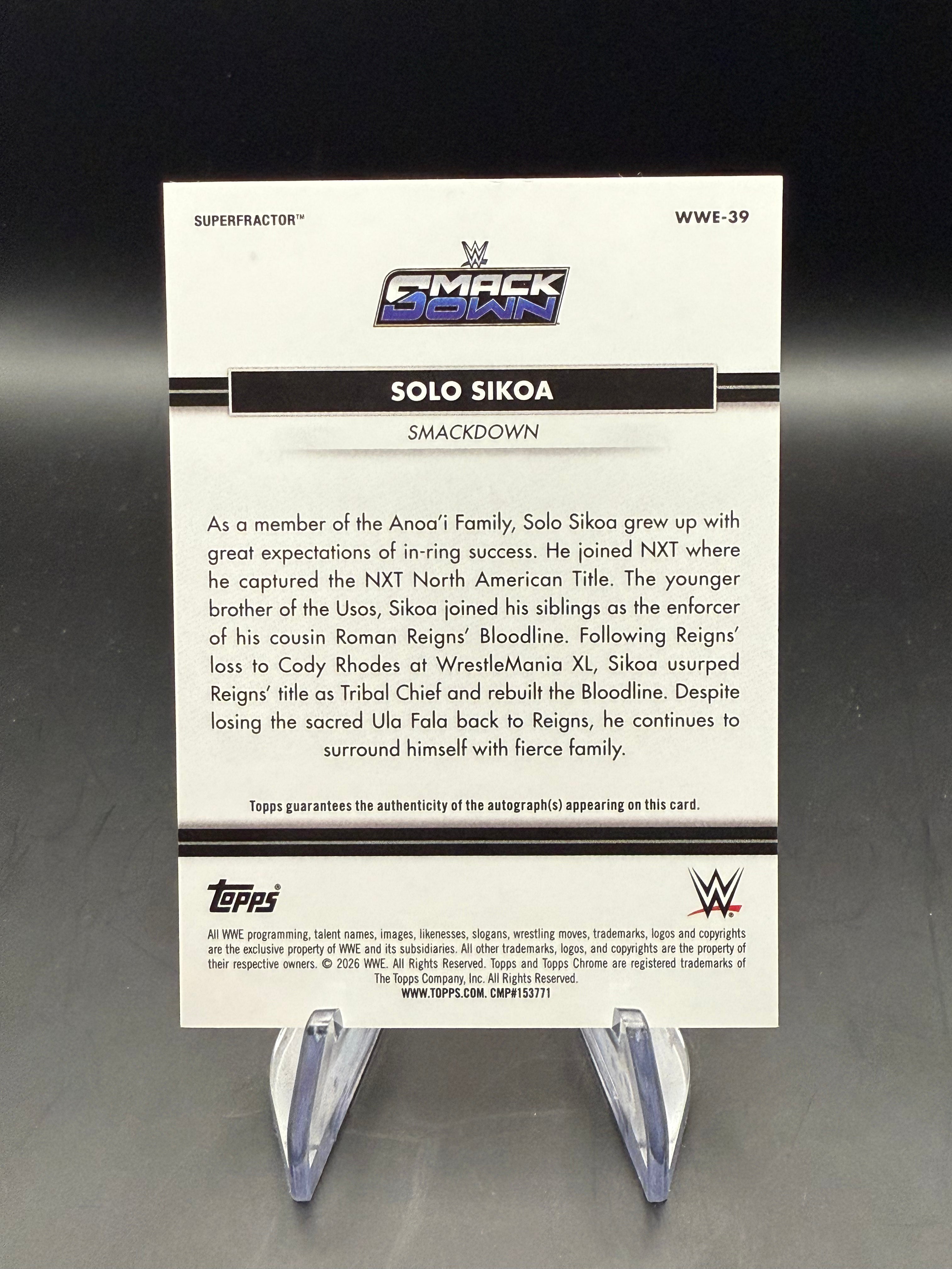Solo Sikoa 2026 WWE Topps NSCC Superfractor Autograph 1/1