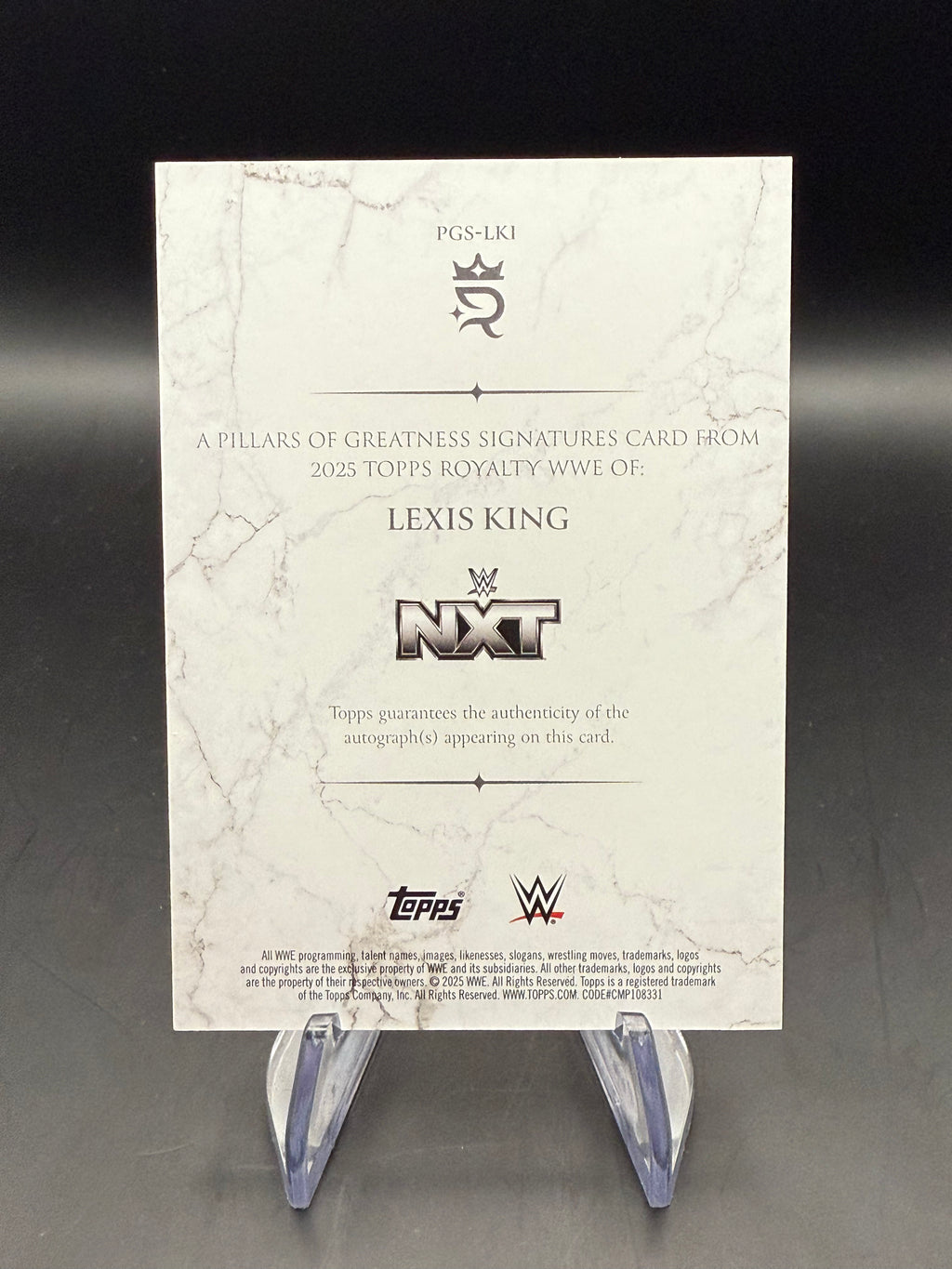 Lexis King 2025 WWE Topps Royalty Pillars of Greatness Autograph /99