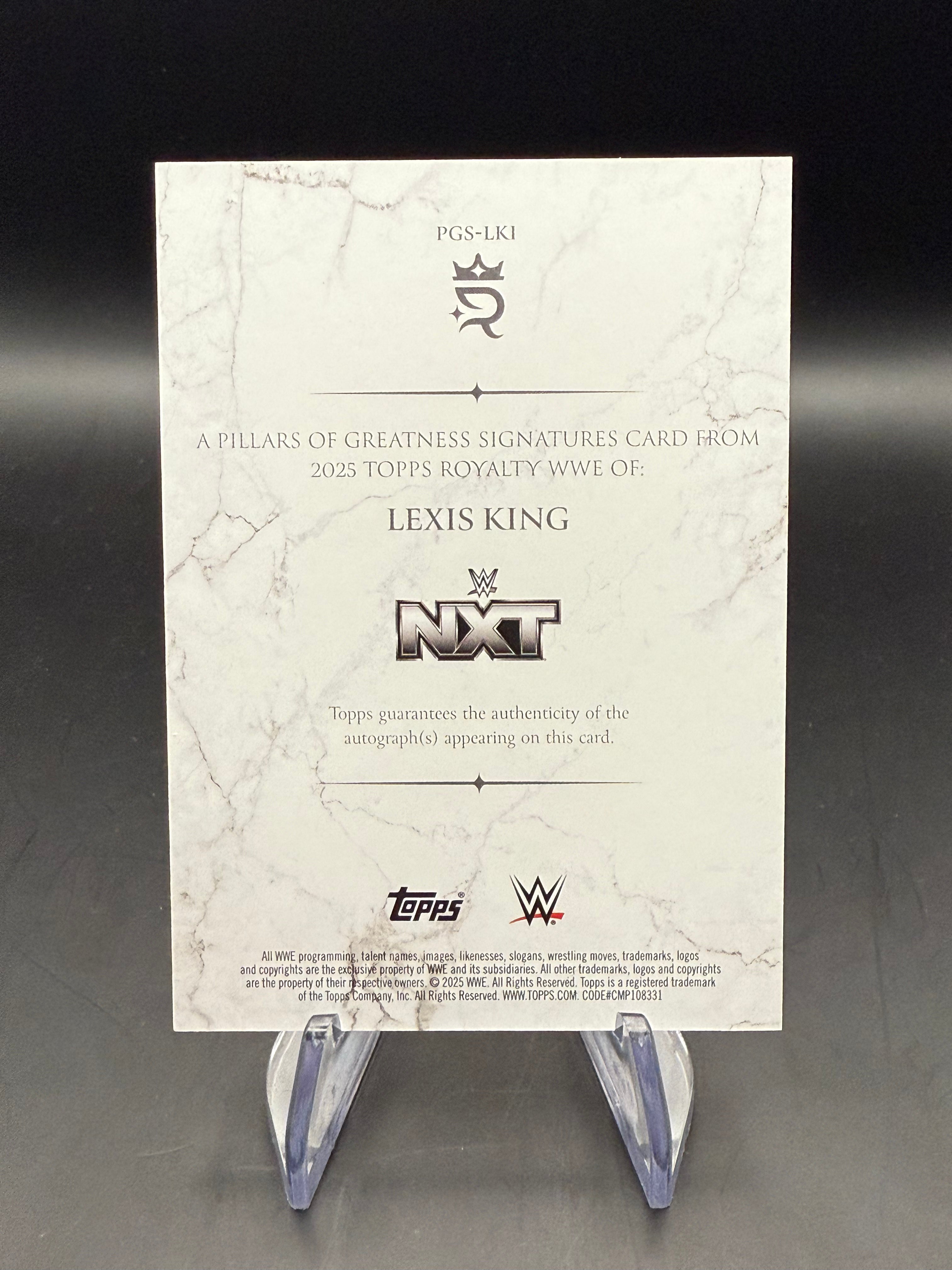 Lexis King 2025 WWE Topps Royalty Pillars of Greatness Autograph /99