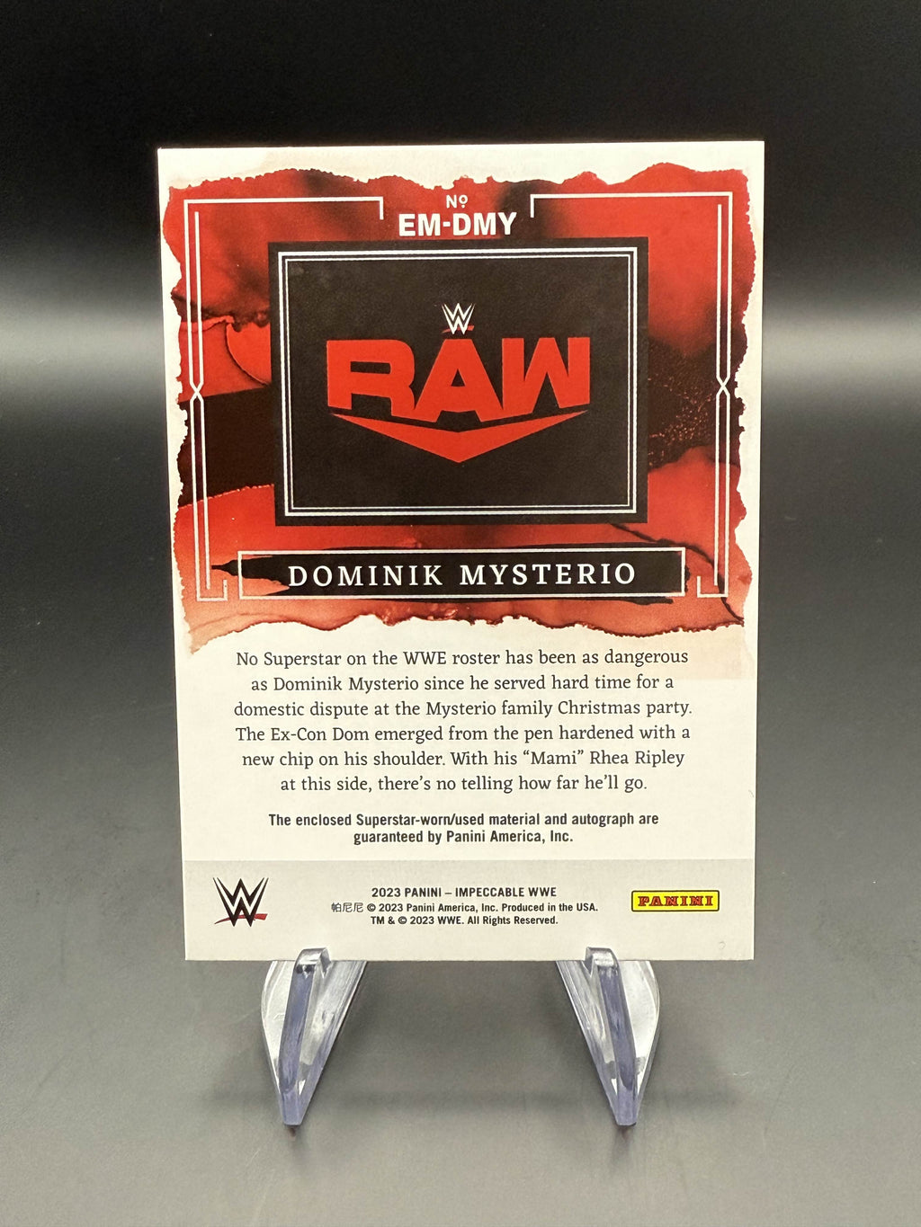 Dominik Mysterio 2023 WWE Panini Impeccable Elegance Memorabilia Patch Autograph /75