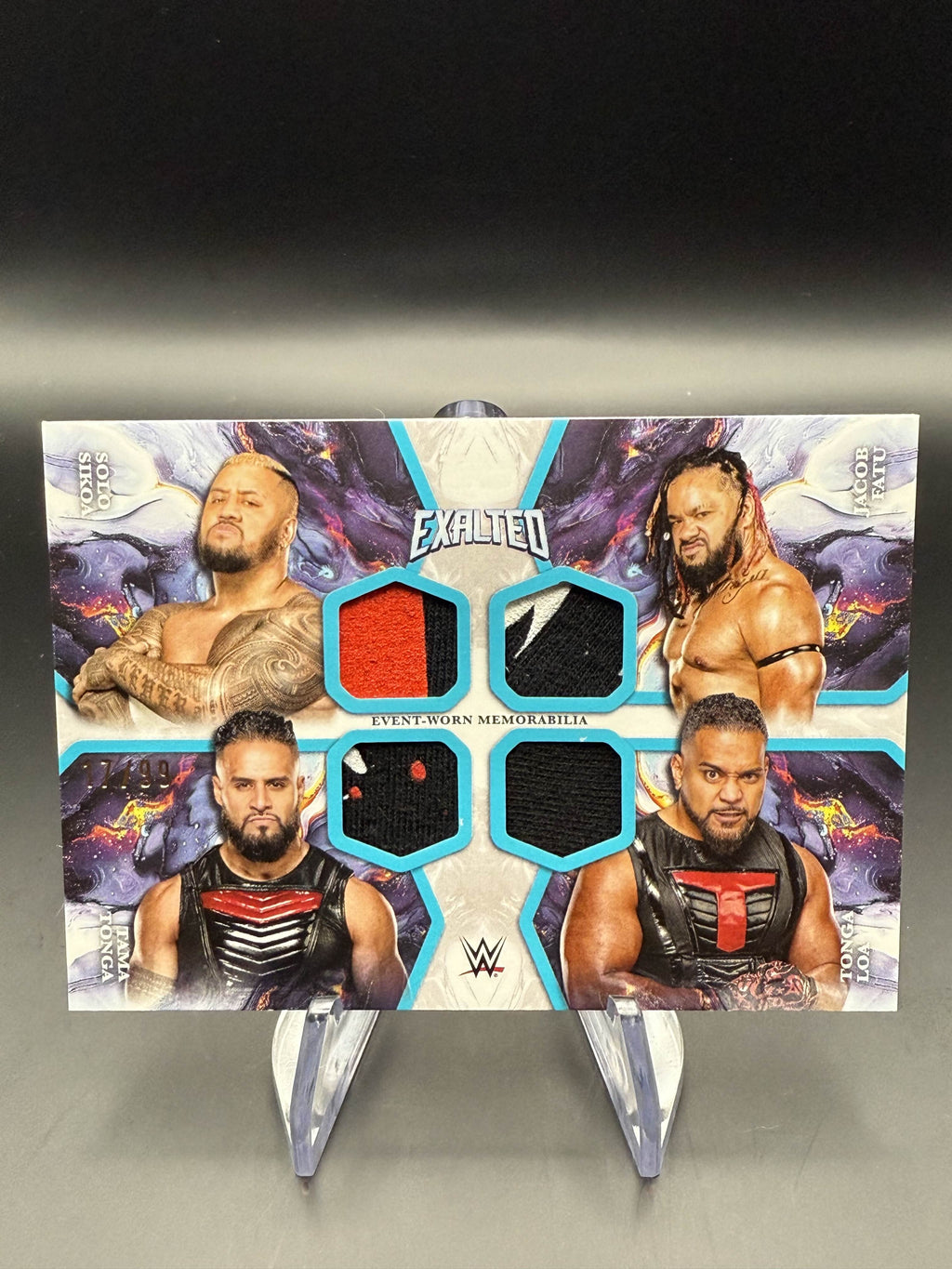 Jacob Fatu / Solo Sikoa / Tama Tonga / Tonga Loa 2025 WWE Topps Exalted Quad Relic Aqua /99