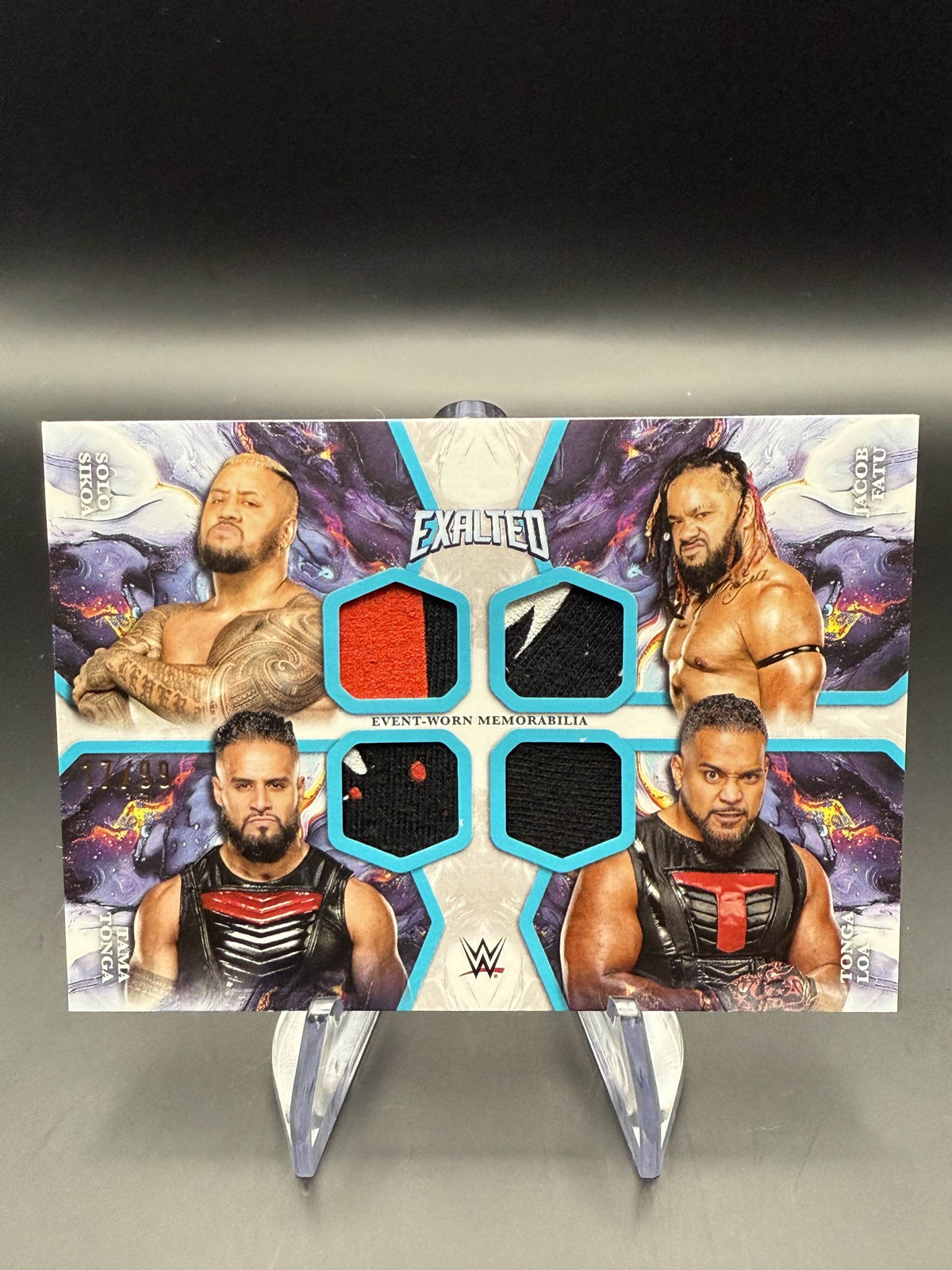 Jacob Fatu / Solo Sikoa / Tama Tonga / Tonga Loa 2025 WWE Topps Exalted Quad Relic Aqua /99