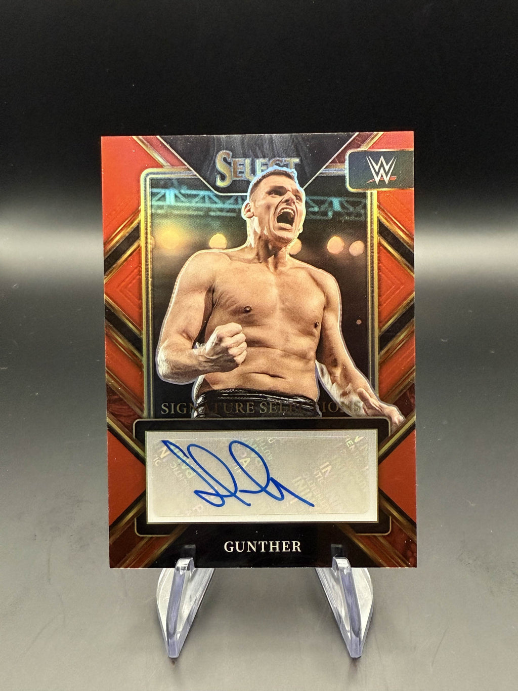 Gunther 2023 WWE Panini Select Signature Selections Red Prizm Autograph /49