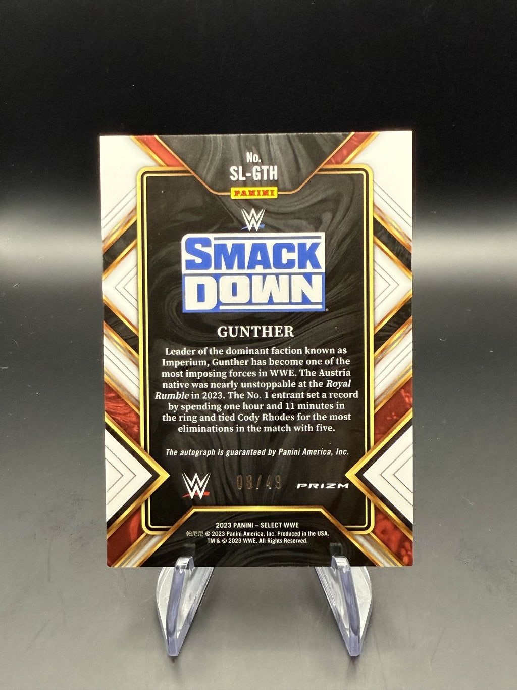 Gunther 2023 WWE Panini Select Signature Selections Red Prizm Autograph /49