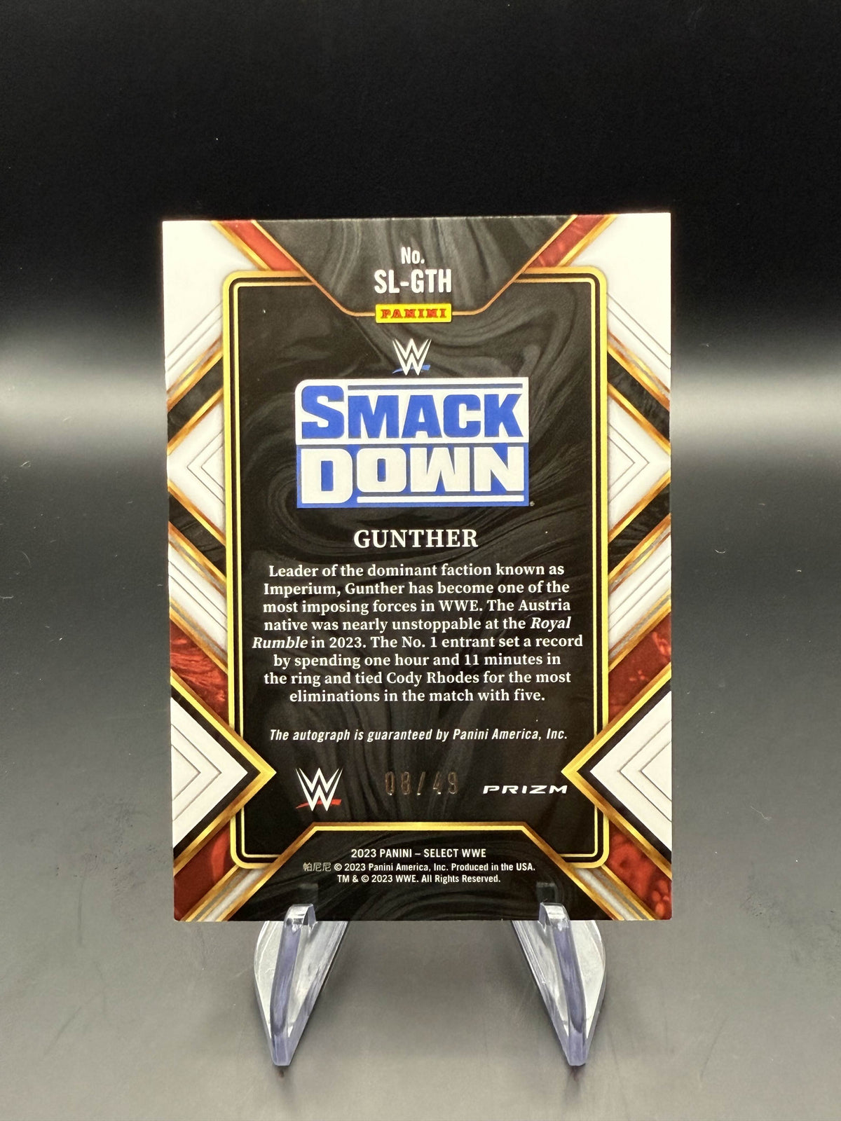 Gunther 2023 WWE Panini Select Signature Selections Red Prizm Autograph /49