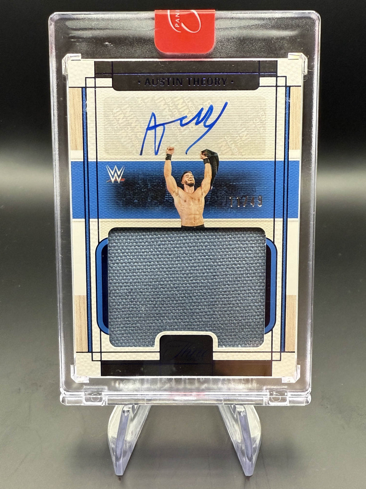 Austin Theory 2024 WWE Panini Three Count Blue Massive Mat Autograph /49