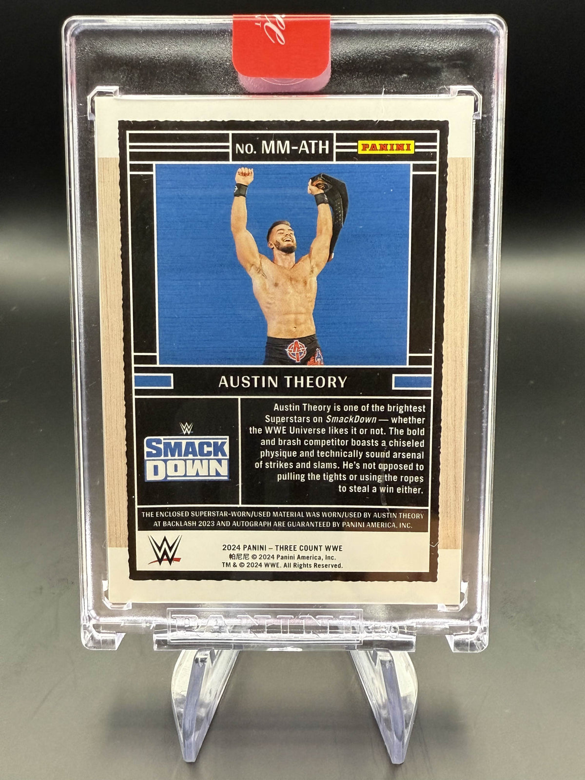 Austin Theory 2024 WWE Panini Three Count Blue Massive Mat Autograph /49