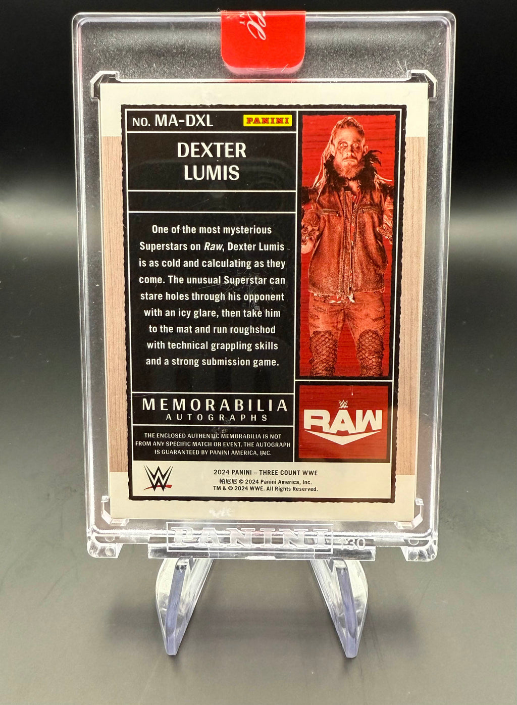 Dexter Lumis 2024 WWE Panini Three Count Red Memorabilia Autograph /15