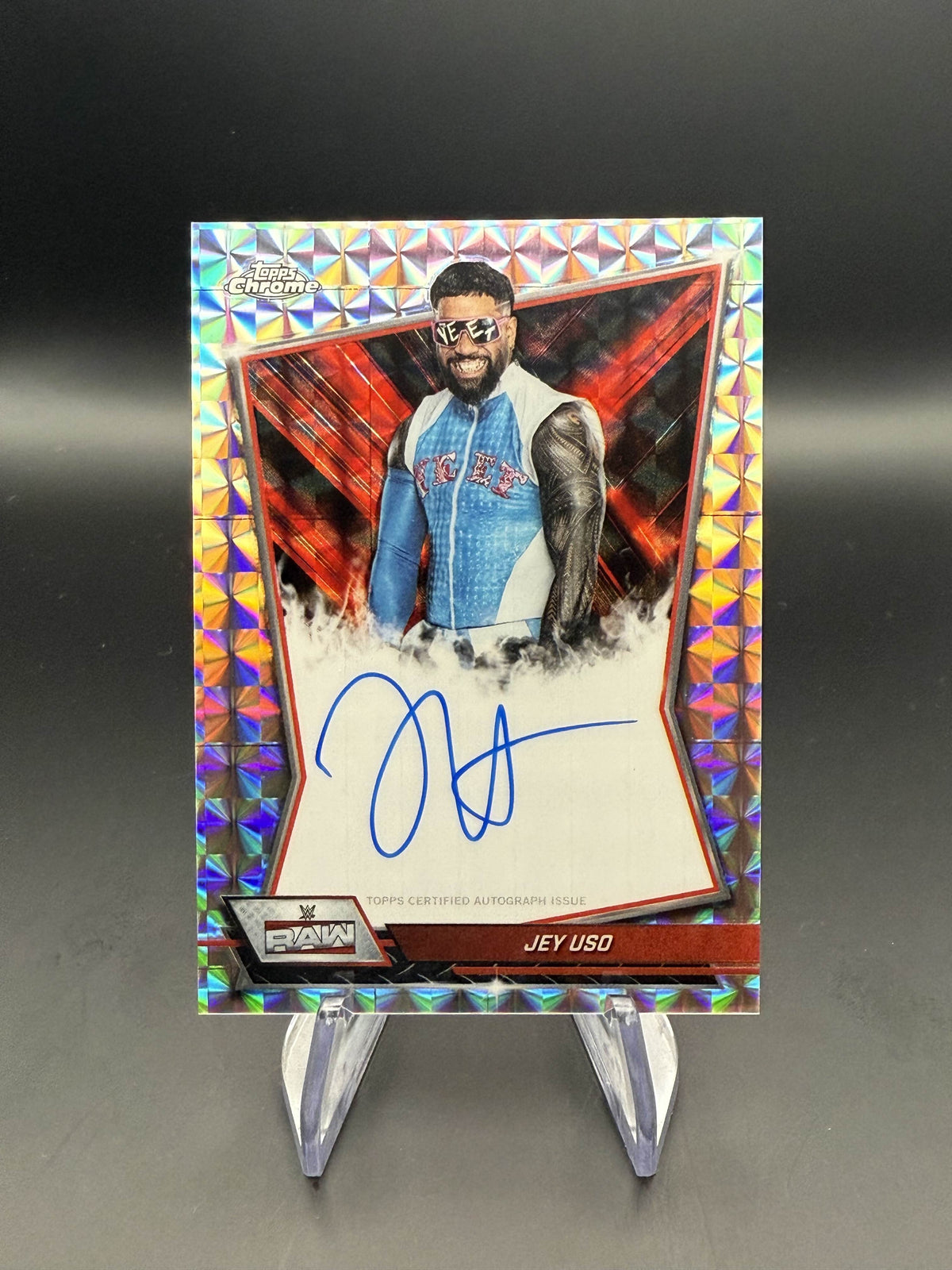 Jey Uso 2026 WWE Topps Chrome Geometric Refractor Red Brand Autograph
