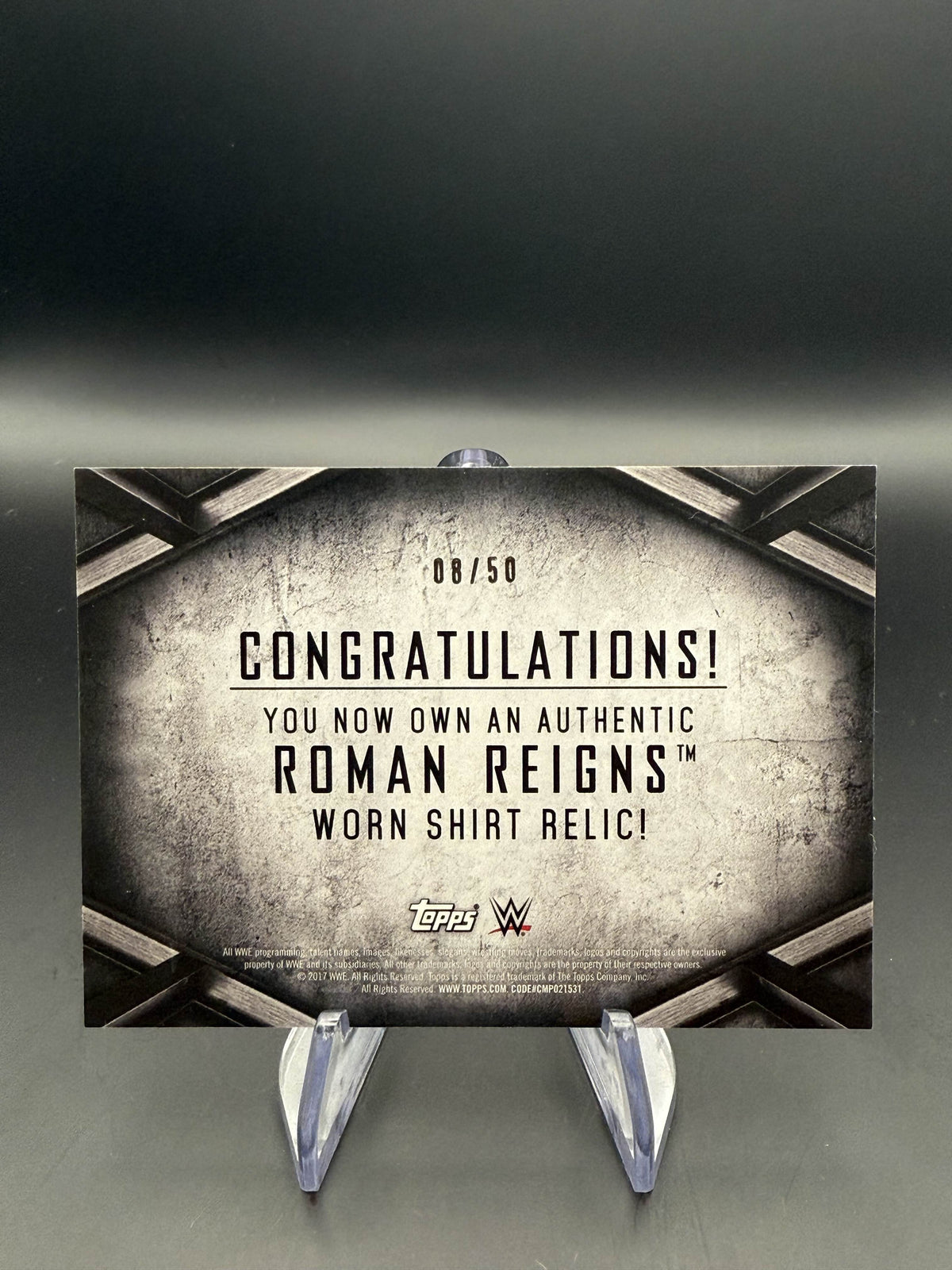 Roman Reigns 2017 WWE Topps Road To WrestleMania Worn Shirt Relic /50