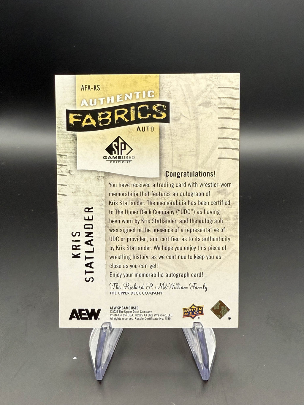 Kris Statlander 2025 AEW Upper Deck Game Used SP Authentic Fabrics Patch Autograph /49