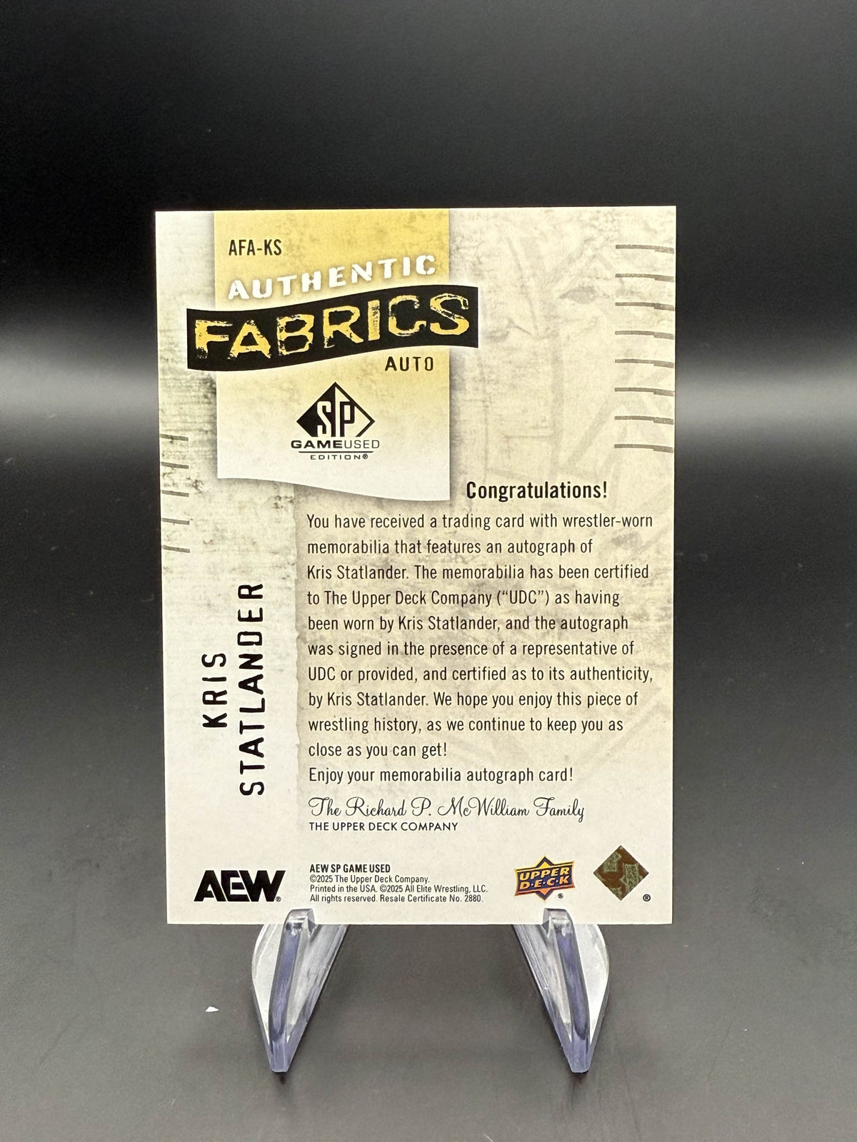 Kris Statlander 2025 AEW Upper Deck Game Used SP Authentic Fabrics Patch Autograph /49