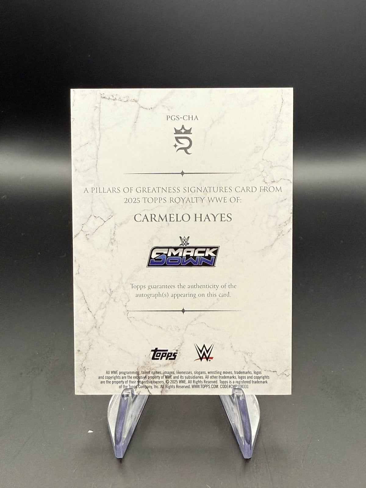Carmelo Hayes 2025 WWE Topps Royalty Pillars Of Greatness Signature Autograph /99