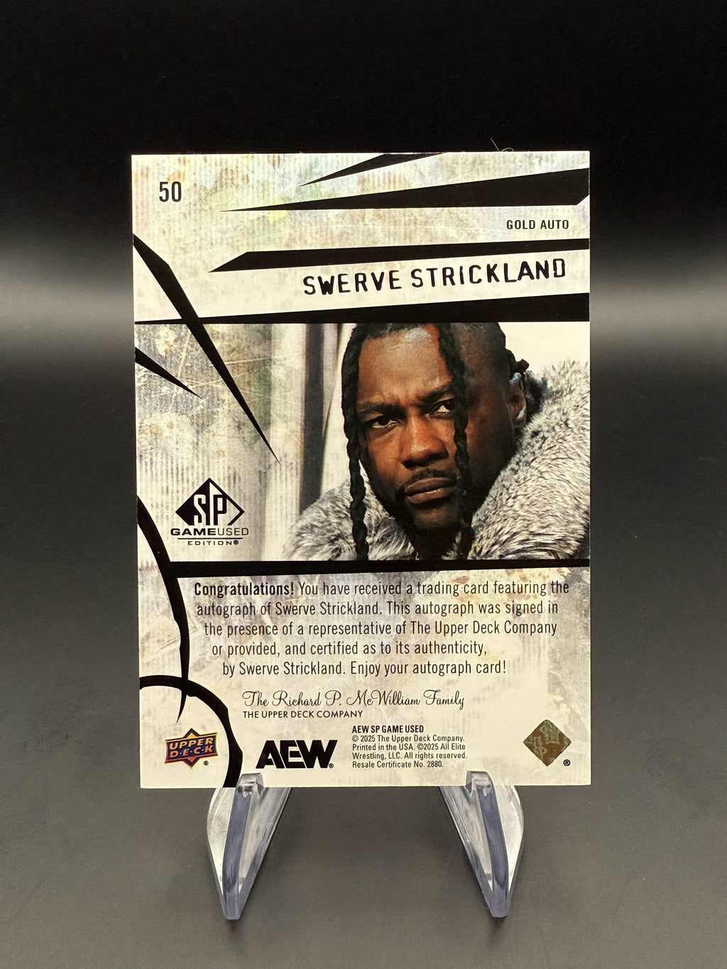 Swerve Strickland 2025 Upper Deck AEW Game Used SP Gold Parallel Autograph 1/1