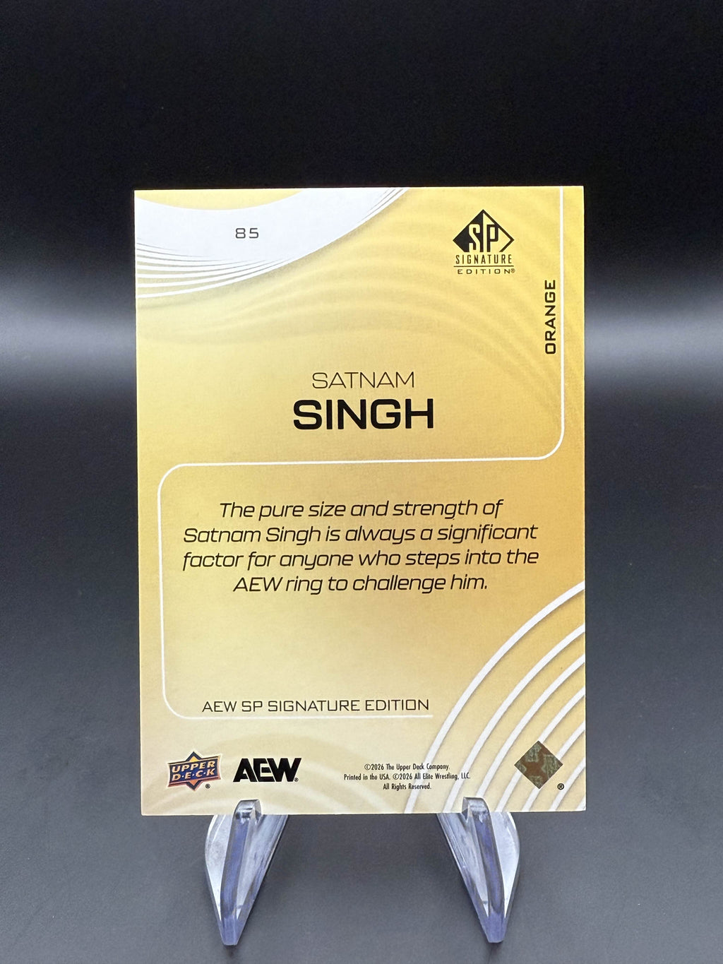 Satnam Singh 2025 AEW Upper Deck SP Signature Edition Orange /75