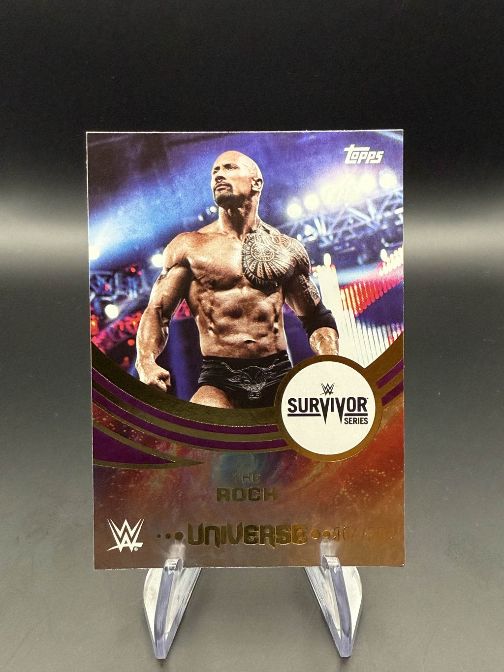 The Rock 2025 WWE Topps Universe Purple Glass Event Variation /399