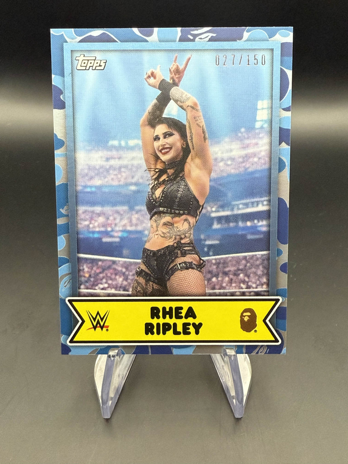Rhea Ripley 2025 Topps WWE x BAPE Blue Camo Parallel /150