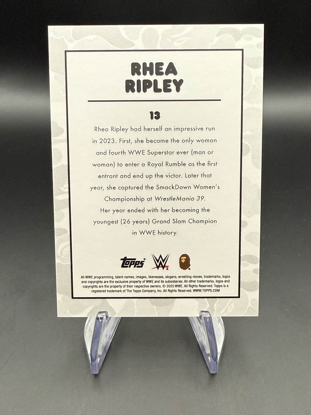Rhea Ripley 2025 Topps WWE x BAPE Blue Camo Parallel /150