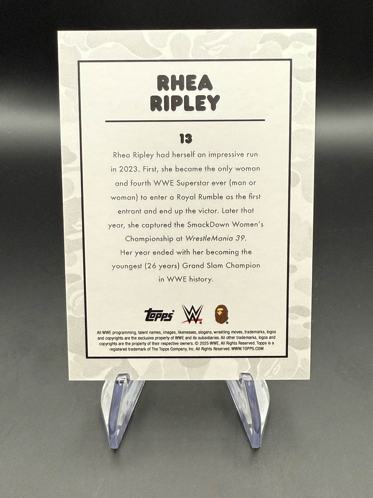 Rhea Ripley 2025 Topps WWE x BAPE Blue Camo Parallel /150