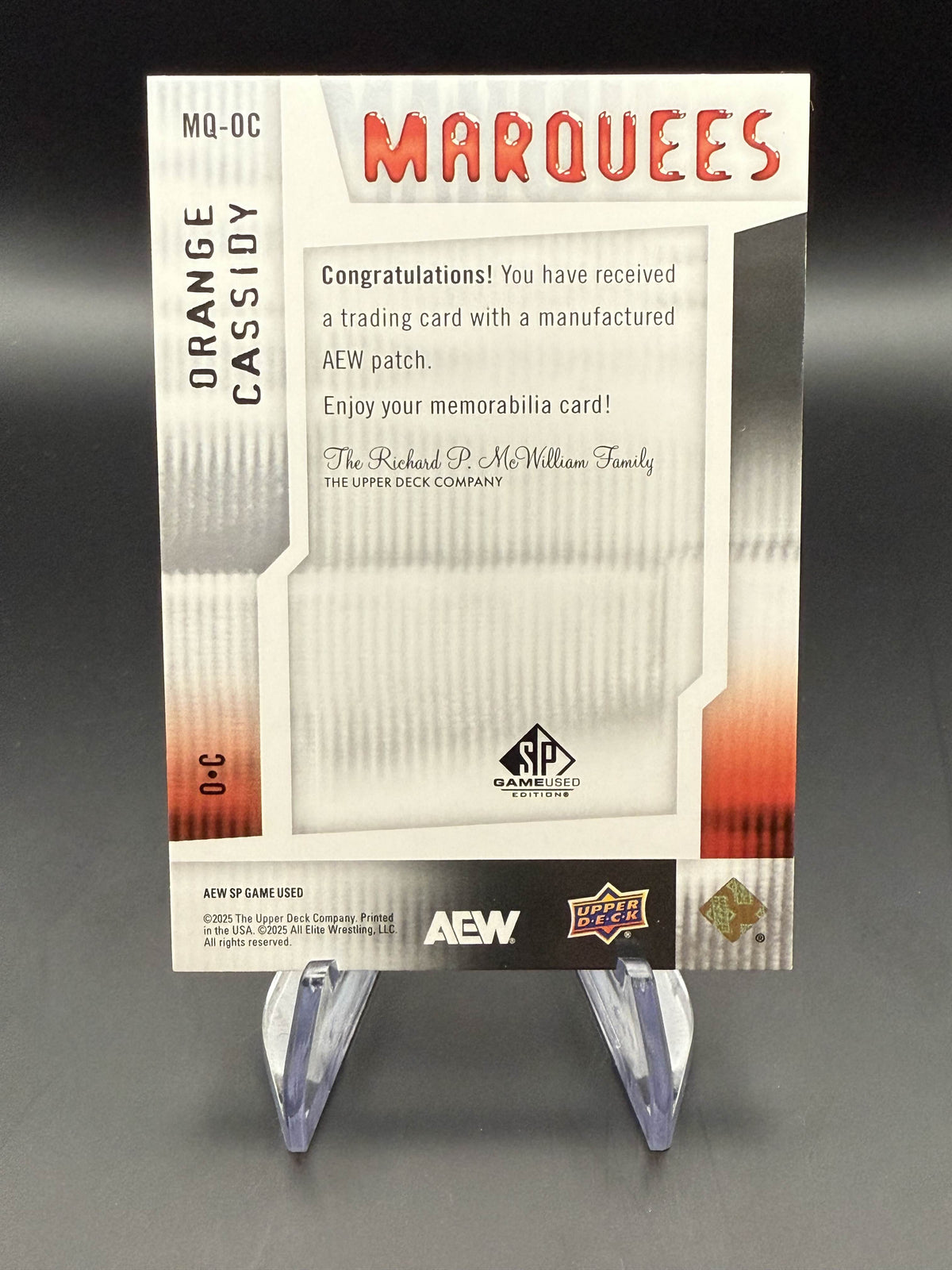Orange Cassidy 2025 AEW Upper Deck SP Game Used Marquees /50