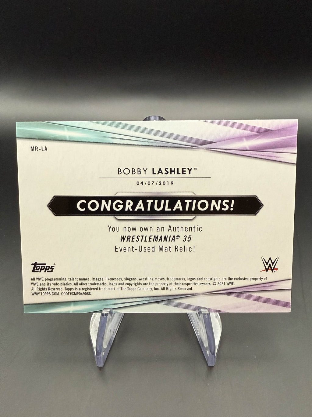 Bobby Lashley 2021 WWE Topps WrestleMania 35 Mat Relic /50