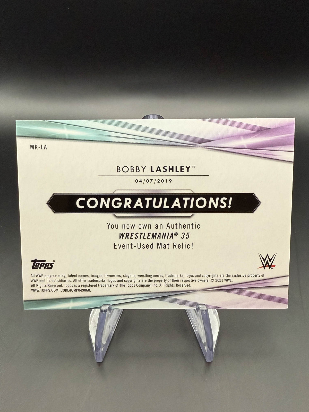 Bobby Lashley 2021 WWE Topps WrestleMania 35 Mat Relic /50