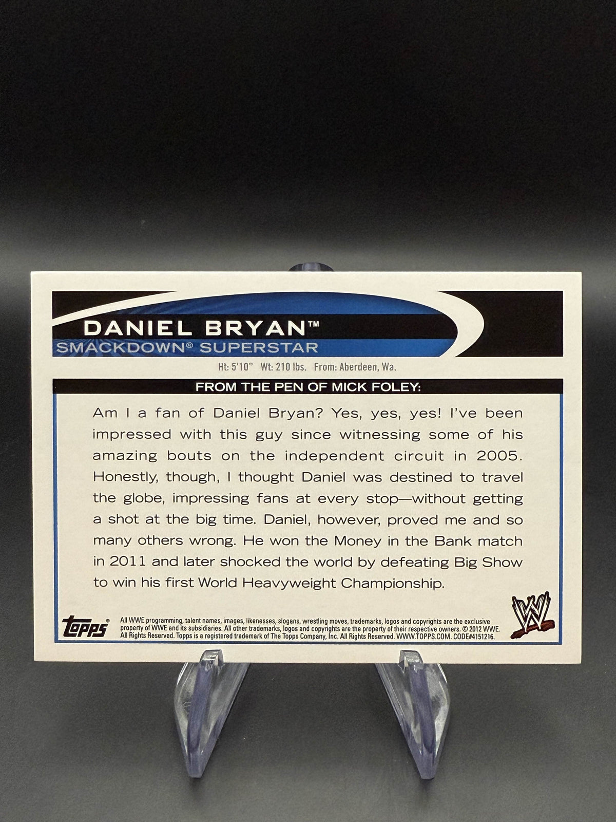 Daniel Bryan 2012 WWE Topps Authentic Shirt Relic