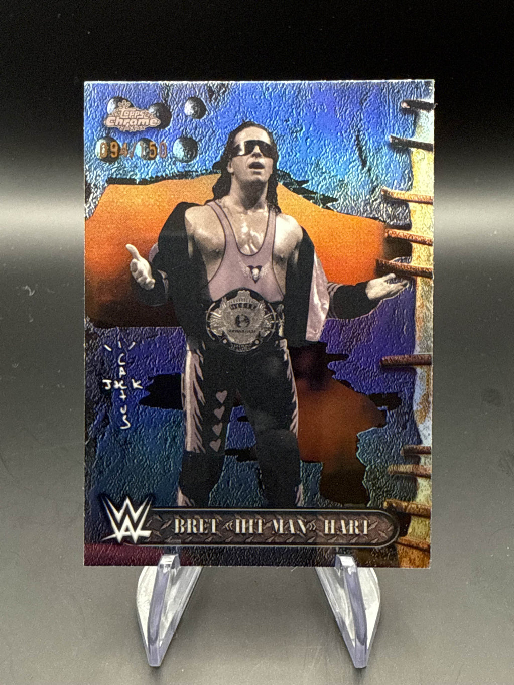 Bret Hart 2025 Topps Chrome WWE x Cactus Jack Blue Refractor /150