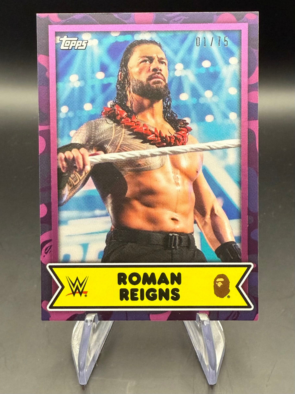 Roman Reigns 2025 Topps WWE x BAPE Purple Camo 1/75