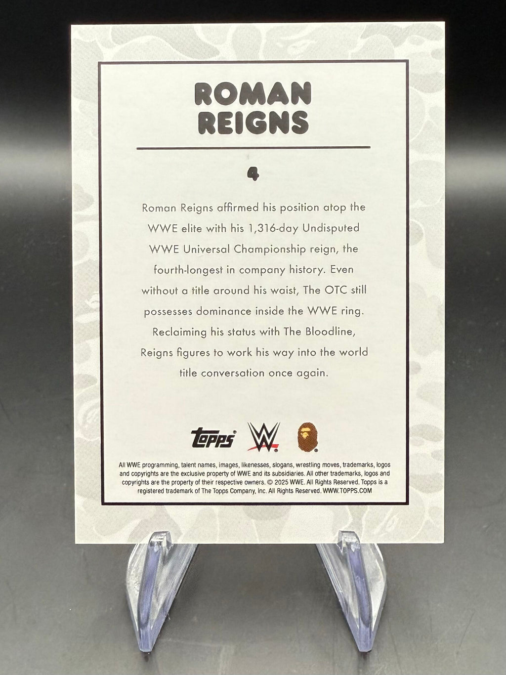 Roman Reigns 2025 Topps WWE x BAPE Purple Camo 1/75