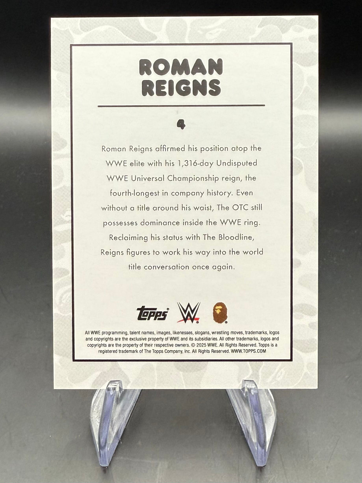 Roman Reigns 2025 Topps WWE x BAPE Purple Camo 1/75