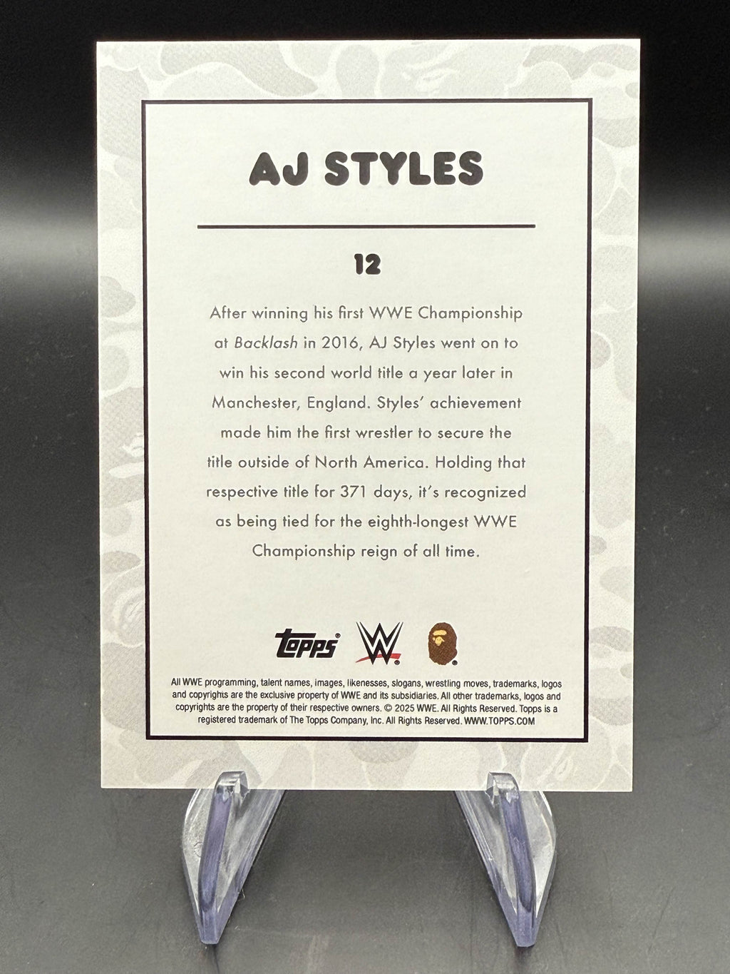 AJ Styles 2025 Topps WWE x BAPE Green Camo