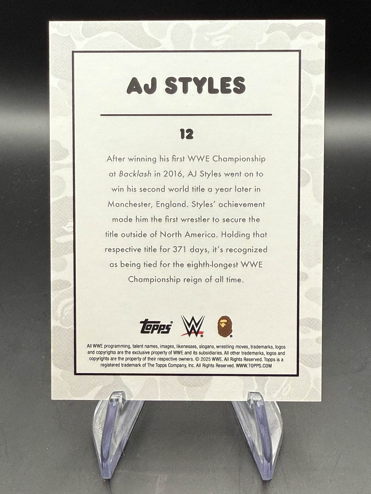 AJ Styles 2025 Topps WWE x BAPE Green Camo