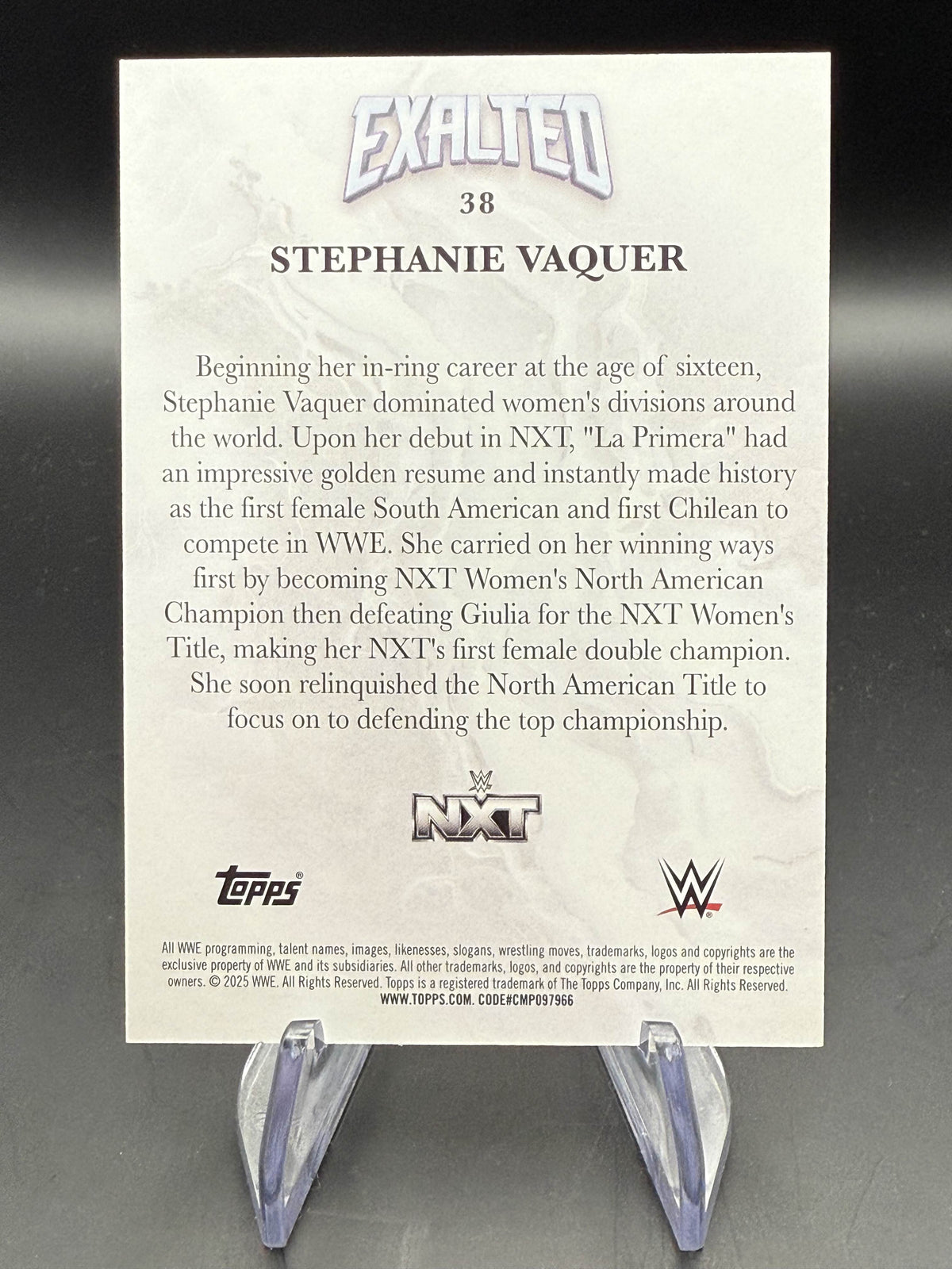 Stephanie Vaquer 2025 WWE Topps Exalted White Parallel /150