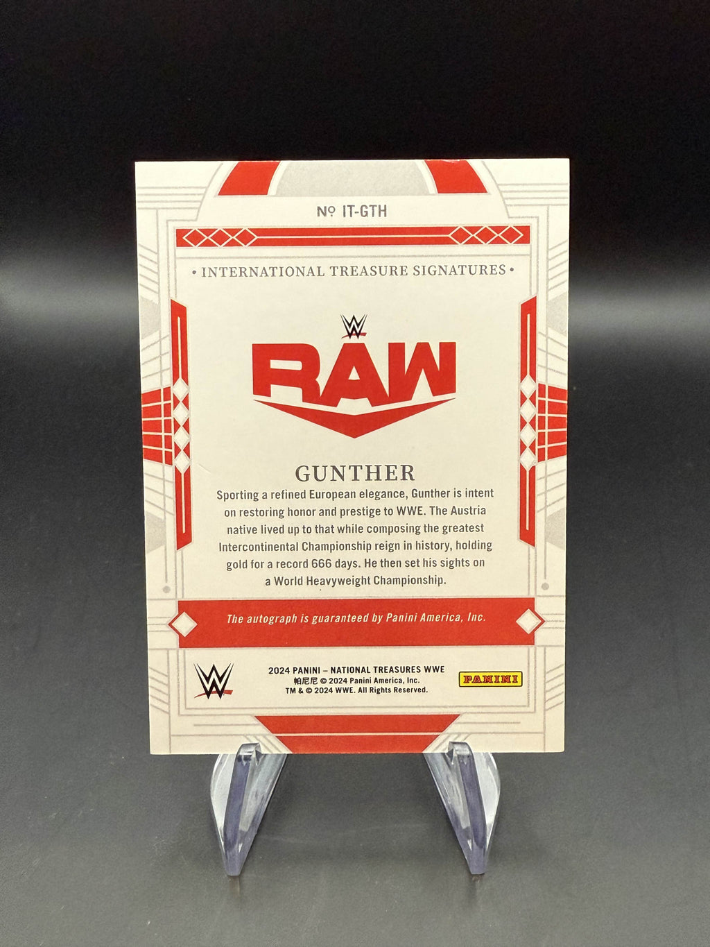 Gunther 2024 WWE Panini National Treasures International Treasures Signature Holo Gold Autograph 1/10